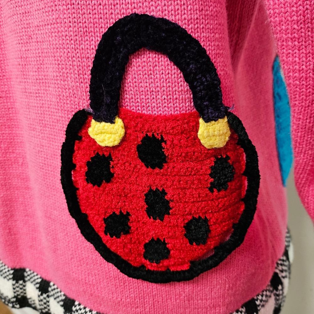 Vintage 80s Retro Berek2 Pink Knit Whimsy Purse Cardigan Size M Artsy Dopamine - Picture 6 of 9